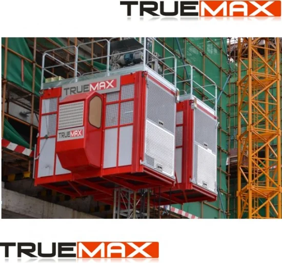 Talha de passageiros de gaiola dupla Truemax com inversor Schneider para construção